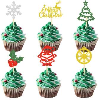 Christmas Cupcake Decorations, Includes Christmas Tree, Santa Claus, Snowflake, Reindeer Cake Decor Picks And Toppers, Christmas Theme Party Supplies