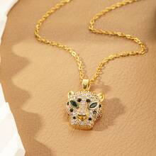 Fashion Elegant Luxury Cubic Zirconia Leopard Head Pendant Necklace For Ladies, Suitable For Party, Wedding And Daily Wear, Ideal Gift For Girlfriend, Wife, Family And Friends