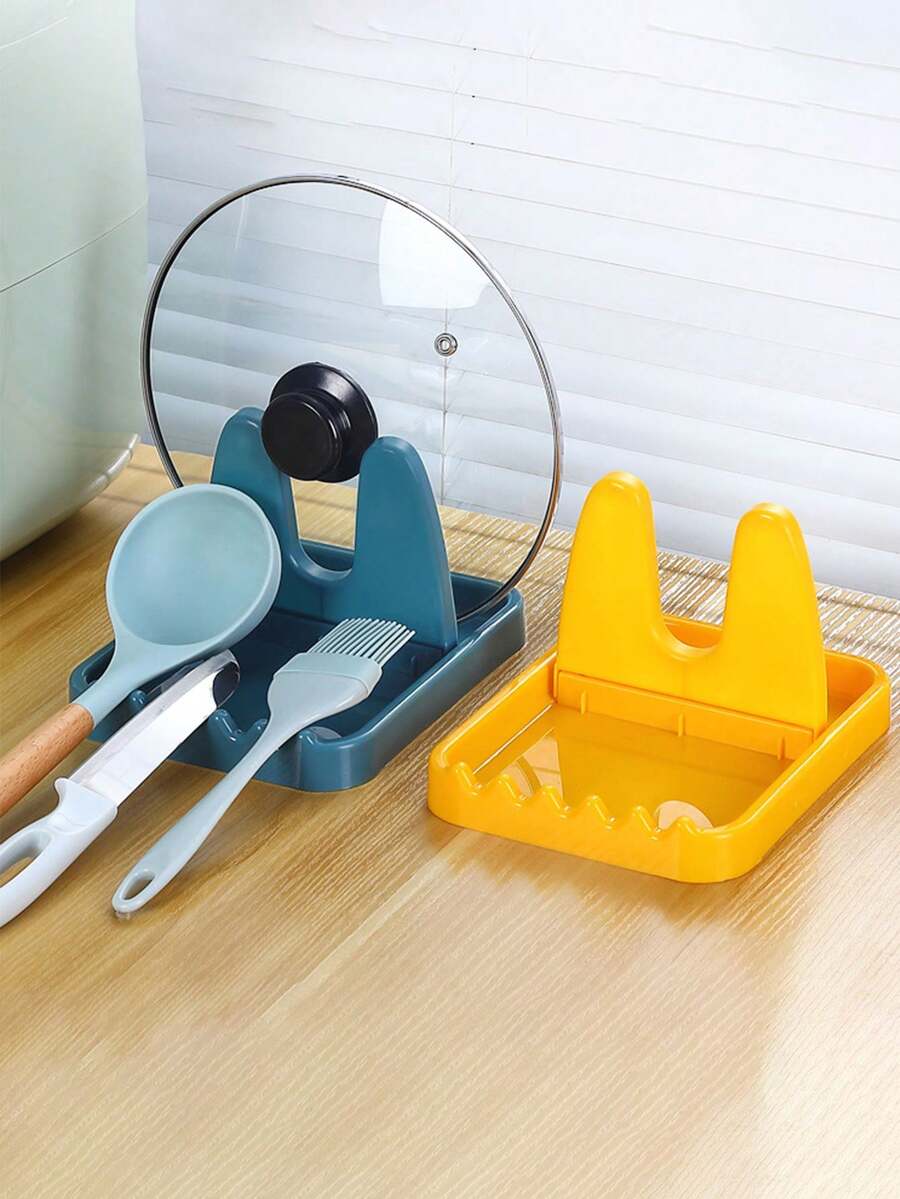 1pc Plastics Utensil Rest And Pot Lid Holder With Drip Pad For Multiple Utensils,Spoon Rest,Spoon Rest For Kitchen,Lid Holder,Multifunctional Foldable Pot Lid Holder,Heat Resistant Cover Holder,Utensil Rack For Kitchen Accessories - Multicolor - View 1