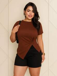 Women's Asymmetrical Viscolycra Blouse - Elegant And Casual - Màu nâu Sô-cô-la - Xem 2