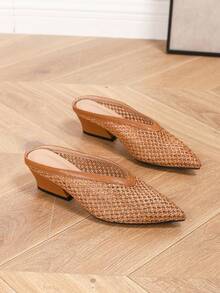 Giày lười gót lệch thoáng khí đa năng thời trang xuân/thu, giày cao gót hở gót bằng vải raffia tối giản thoải mái dành cho nữ, thanh lịch, giày cao gót nữ, thanh lịch - màu nâu - Xem 7
