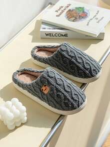Pantuflas de mujer con diseño lindo de oso de peluche, pantuflas cómodas y resistentes al deslizamiento para usar en interiores en otoño/invierno - Gris - Ver 3