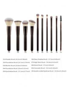 10支实木柄化妆刷套装，含化妆包，三色散粉刷、粉底刷、眼影刷，柔软蓬松的粉底腮红眼影晕染刷，女士化妆品美容工具，圣诞礼物，化妆刷套装，化妆刷套装，化妆刷套装，全套化妆刷，化妆刷套装，全套化妆工具，化妆刷套装，化妆刷套装，化妆礼盒套装 - 棕色 - 查看 4