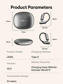 Lenovo LE503 Bluetooth Earphones, Hanging Ear Style, LED Power Display, Full-Range HIFI Sound, Bluetooth 6.0, Long-Lasting Noise Cancellation, Comfortable For Sports & Running, Sweat-Proof, Wireless Earphones Compatible With Smartphones & Computers - 多色 - 查看 8