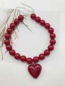 1pc Macaron Color Dopamine Heart Beaded Necklace For Women - Batch Colors May Have Slight Variations - necklace - View 24