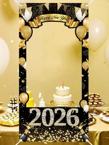 1 件 2026 年新年照片展架横幅，60x120 厘米黑金闪光水钻新年派对照片背景，涤纶面料，新年快乐照片道具，新年前夜派对用品，2026 年新年快乐装饰 - 彩色 - 查看 8