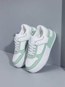 Women's Casual Platform Sneakers, Breathable Thick Sole Fashion Minimalist Shoes For Students, Available In White, Black, Pink, Khaki, Silver Gray, Beige, Blue, Purple - Green - View 9