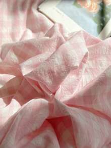 3 件套粉色 100% 涤纶北欧格子羽绒被套套装，2 个枕套 + 1 个羽绒被套（无床单），适用于房间装饰