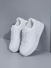 女士休闲厚底运动鞋，透气百搭时尚简约学生鞋，有白色、黑色、粉色、卡其色、银灰色、米色、蓝色、紫色可选