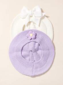 两件套婴儿贝雷帽，蝴蝶结贝雷帽和花朵贝雷帽，适合新生儿（1-3岁），女婴服装，婴儿春秋季发饰，幼儿发饰，小女孩秋季套装，适合居家和户外活动，婴儿礼物 - 彩色 - 查看 10