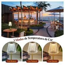 3-Tone Table Lamp Crystal Lampshade Rechargeable LED Bedside Lamp Living Room Bedroom Decoration - 芥末黃 - 查看 3