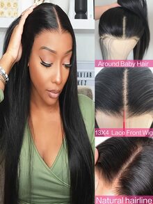 黑色长直合成蕾丝前假发 预拔发 女士 24 英寸 180 密度 - 黑色 - 查看 3