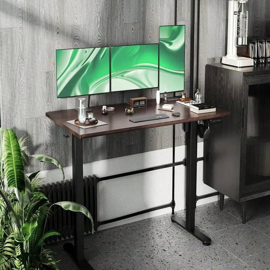 Adjustable Height Standing Computer Desk, Wood - Chocolate Brown - View 1