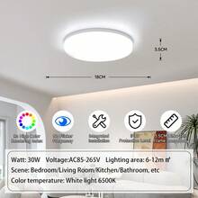 110V/220V 通用 LED 吸顶灯，方形/圆形白光灯具，6500K 明亮照明，适用于家庭、卧室、客厅、走廊、厨房、浴室、公寓、阳台、办公室 - LED白框吸頂燈 - 查看 15