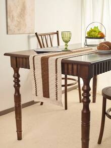 1 pièce Chemin de table tressé kaki rustique et minimaliste, design personnalisé creux avec franges tressés haut de gamme faits à la main. Chemin de table long, tapis de table, décoration pour les fêtes et le quotidien, accessoire photo, fond atmosphérique, style européen