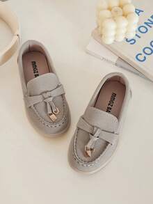 1 Pair Children's Soft Bottom Retro British Style Loafers, Suitable For 3-15 Years Old Kids To Wear Outdoors, On Vacation, And To Parties - Beige - View 4