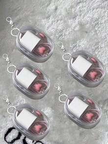 5pcs/2pcs/1pc Portable Mini Transparent Zipper Storage Bags, Compact Multifunctional Organizer, Earphone & Charger Case With Keychain, Transparent Travel Accessory Pouch