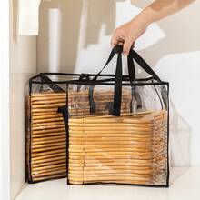 2pcs (1pc Hanger Storage Bag + 1pc Blanket Storage Bag), Transparent With Black Trim Wardrobe Storage Organizer Bags, Multi-Functional Storage Set For Hanging Clothes, Blankets, Garment Organization, Keep Your Closet Neat