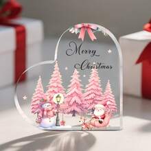 1pc Christmas Desk Decoration Sign, 4X4 Inches, Santa Claus Square Acrylic Ornament, Christmas Quote Design, Pink Christmas Decor, For Living Room Decoration