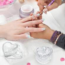 1pc Aurora Colorful Nail Art Crystal Cup Powder Liquid Container Heart-Shaped Cup Nail Art Accessories, With Lid Glass Crystal Cup Colored Crystal Cup - Multicolor - View 5