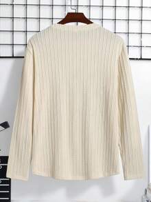 Autumn/Winter New Arrival Mature Casual Classic Wheat Ear Striped Textured Fitted Long Sleeve T-Shirt