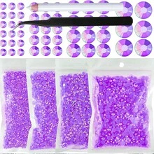 一套 4 袋水钻，尺寸分别为 2 毫米、3 毫米、4 毫米、5 毫米，共计 10,000 颗，配有镐和镊子，不可热修复平底树脂指甲宝石饰物仿水晶钻石用于美甲制作 DIY 美甲用品指甲