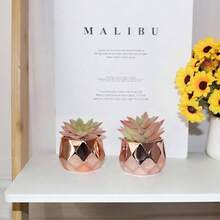 Artificial Faux Succulents In Pots, Gold Plants Women Desk, Small Realistic Faux Succulents Home Office Accessories Window Sill Bathroom Bedroom, Gold - Gold-2 - 查看 9