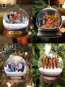1pc Personalized Family Photo Christmas Snow Globe Ornament, Customizable Photo, Unique Holiday Keepsake Gift For Family, Friends, Couples, Adds Festive Charm, Perfect For Christmas Tree, Party, Home Decor, And Holiday Calendar - Multicolor - View 4