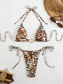 Conjunto de bikini triángulo con atar al cuello, sexy y de moda para el verano y la playa