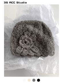 1pc Floral Headband Hat For Women, New Autumn/Winter Style, Versatile, Face-Framing, Warm, Handmade Crochet Flower, Sweet Retro, Knitted Beanie Cap - Multicolor - View 15