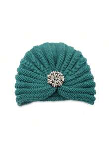 1pc European Style Beaded Knitted Beanie Cap With Rhinestone Decor, Bohemian Headwrap Winter Hat - Multicolor - View 17