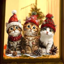 可爱圣诞小猫窗贴，雪花帽猫咪设计贴纸，静电吸附可移除可重复使用，适合圣诞节窗户装饰 - 节日氛围圣诞猫窗贴家居装饰圣诞装饰房间装饰圣诞装饰家居