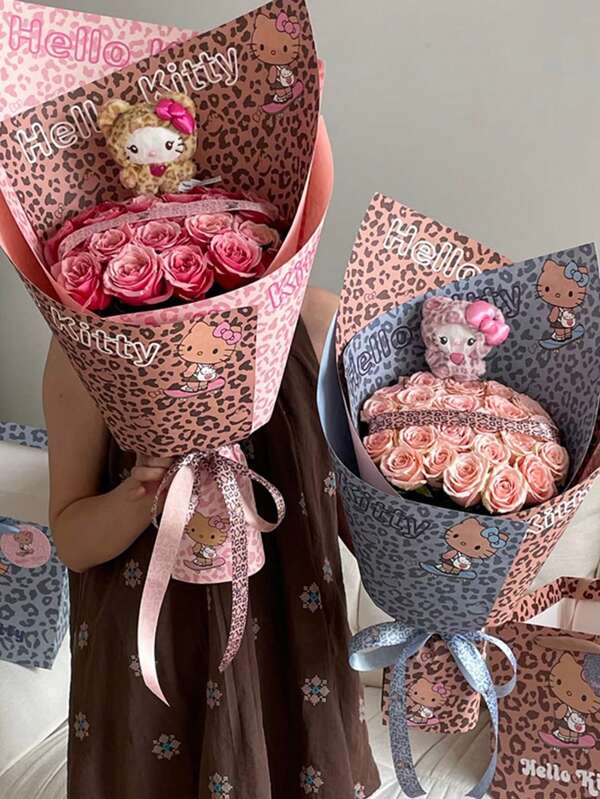 Sanrio 5 piezas Nuevo conjunto de la serie Hello Kitty, empaquetado de ramo de flores estilo coreano, decoración de Halloween y Navidad, papel de regalo de manualidades DIY, recuerdos de fiesta, boda, cumpleaños, aniversario, San Valentín, Día de la Madre, Día del Padre, Navidad, despedida de soltera, graduación, propuesta, papel de envolver flores para celebraciones festivas