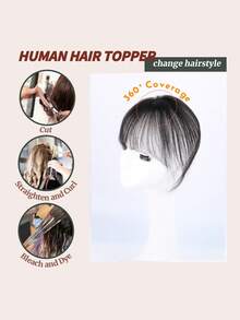 4x6cm 女士刘海发片 360° 夹式真人发片 遮盖白发并增加发量 适用于稀疏发片 无缝顶发 轻盈直发 适合日常使用