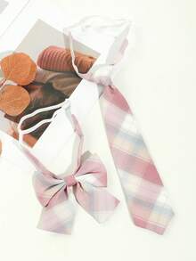 2 件套女士时尚格子条纹 Jk 风格领带领结套装，适合约会、上学和日常穿着圣诞节 - 彩色 - 查看 15