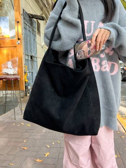 Faux Suede Fashion Large Capacity Women Daily Casual Tote Bag Shoulder Bag, Suitable For Commuting, Shopping, Travel And Holiday