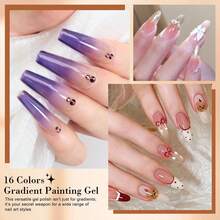 LIMEGIRL Gradient Painting Gel, 16 Colors Ombre Gel Nail Polish For Ombre Nails ,Wash-Free Painting Gel Set French Manicure DIY Nail Art,Off Gel Polish Kit For Salon And Nail Art DIY At Home - Nhiều màu - Xem 6