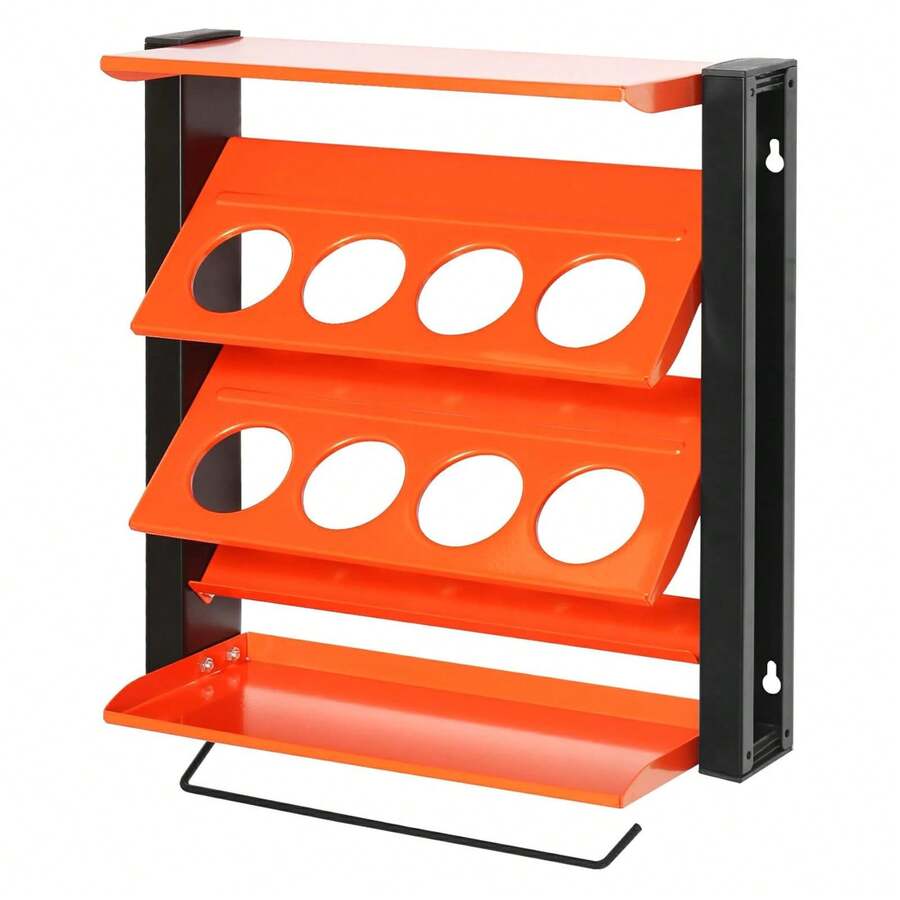 Soporte de pared metálico para botes de spray, organizador con 8 compartimentos, portarrollos y estantes para organizar garaje y taller.