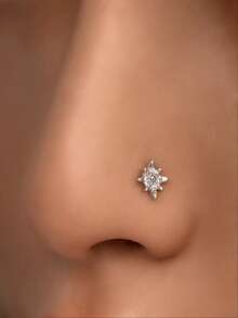 1pc S925 Sterling Silver Gold Mini Zirconia Eight-Pointed Star Nose Stud/Ear Stud/Lip Stud - Gold-Plated Hypoallergenic - Small And Exquisite Men's And Women's Unisex Facial Piercing Jewelry - Sterling Silver Jewelry - Fashionable And Personalized Hip-Hop - Suitable For Daily Wear