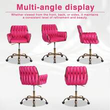 Velvet Modern Home Office Vanity Chair, 360° Swivel Adjustable Height Makeup Desk Chair With Golden Base And Hand Woven Backrest For Bedroom/Study/Vanity - 玫紅色 - 查看 7