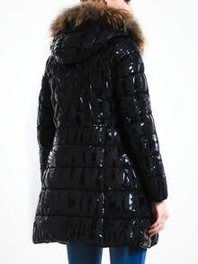 一件絎縫幾何休閒塗層布料拉鍊口袋垂墜抽繩撞色領子棉背心無袖棉夾克女士冬季背心日常旅行學校假期辦公室約會早午餐秋冬春季 - 黑色 - 查看 3