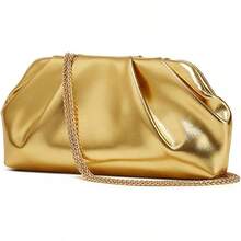 Women's Ruched Clutch Purse, Metallic Gold Vegan Leather Evening Bag, Formal Pleated Handbag For Wedding Party Promhalloween - 黑色 - 查看 2