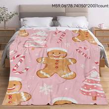 GEL HUT MUN Vintage Christmas Gingerbread Flannel Blanket - Soft & Cozy Polyester Knit, Digital Printing, Multi-Purpose All Season Bed/Sofa Home Decor Cover, Machine Washable Throw Blanket, Autumn Blanket, Plush Blanket, Bedding, Sofa Throw, Soft Blanket, Customized Blanket
