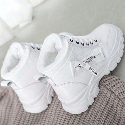 Women's Outdoor Sporty Casual Shoes New Large Size Fuzzy Winter Boots Versatile High-Top Leather Thick Soled Snow Boots