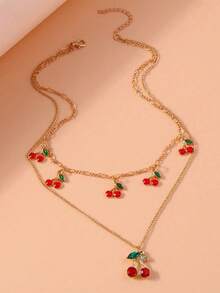 1 件可爱甜美樱桃设计金属多层锁骨链项链 - 彩色 - 查看 1