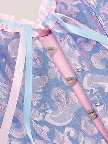 1 件女士提花紧身胸衣，蝴蝶结设计，蕾丝胸部支撑和腰部束带，适合万圣节、派对 - 藍色 - 查看 4