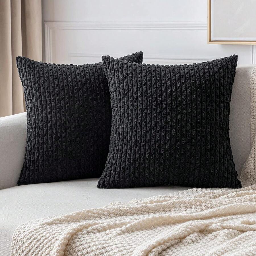 1pc/2pcs Bohemian Striped Throw Pillow Cover (Pillow Insert Not Included), Soft Plush Corduroy Solid Color Decorative Square Pillow Sham, Suitable For Holiday, Sofa, Bedroom, Bed, All Seasons