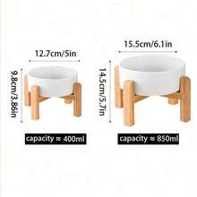 加高陶瓷猫碗加高狗碗防滑猫食碗带竹架狗粮水套装防呕吐、无压力，适合中型犬