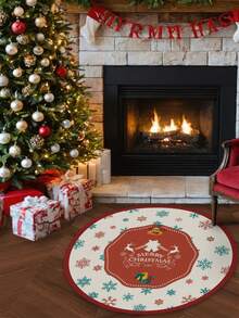 Weihnachts-Kristall-Samt-Rundteppich, rutschfest und leicht zu reinigen, angenehm zum Sitzen, Weihnachts-Teppich für Feststimmung, geeignet für Wohnzimmer/Esszimmer/Schlafzimmer/Eingangsbereich