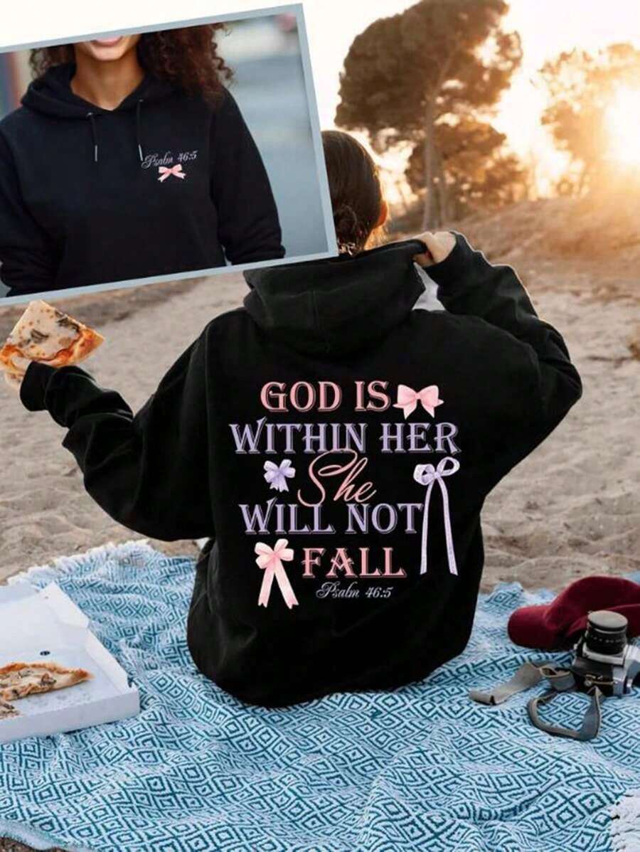 Women's Oversized Crewneck Sweatshirt With Butterfly And Letter Print, Long Sleeve, Hooded,Long Sleeve Tops Graduation,Back To School Outfits,Graduation,Teacher Outfits For Women,Back To School Pullover Fall Outfit - màu đen - Xem 1